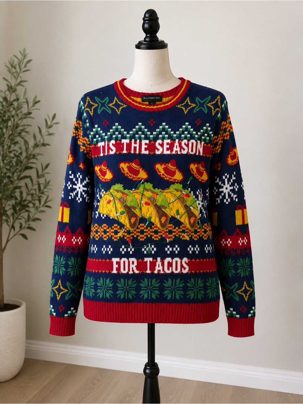 Blizzard Bay Tis the Season for Tacos Ugly Christmas Sweater Size L